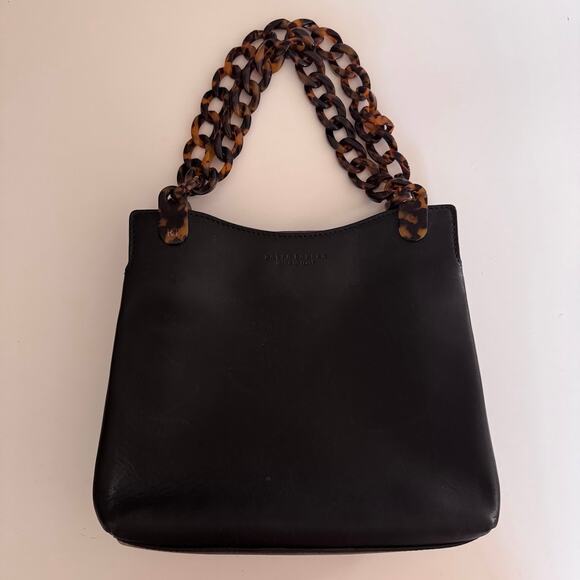 Ralph Lauren Black Leather Tortoise Chain Link Small Tote Bag Made in Italy - Picture 12 of 12